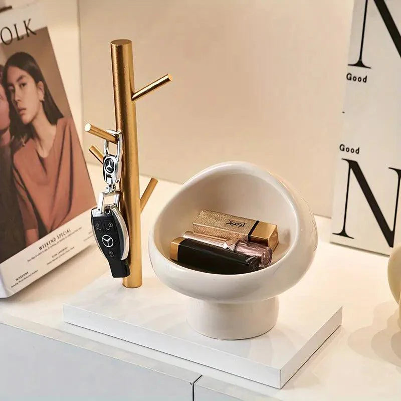 Minimalistisk keramisk svampeopbevaringsboks til smykker og nøgler